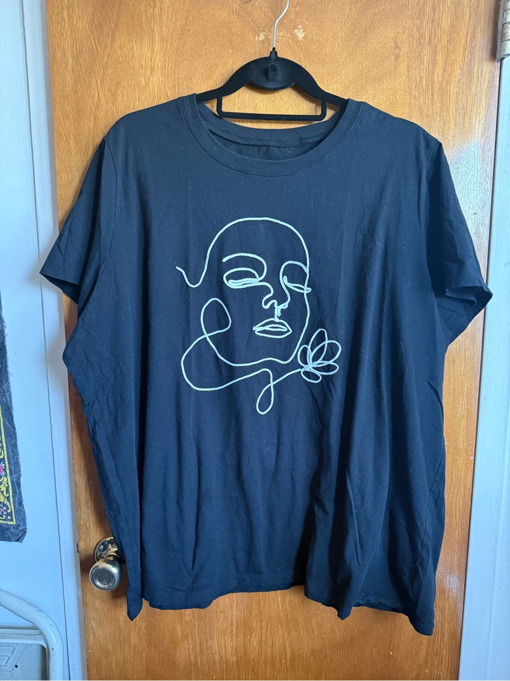 torrid Black Short Sleeve Tee with Whits Line Art Face